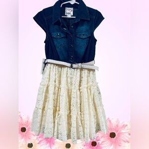 Sugar Stylish Denim and Lace Kids Dress